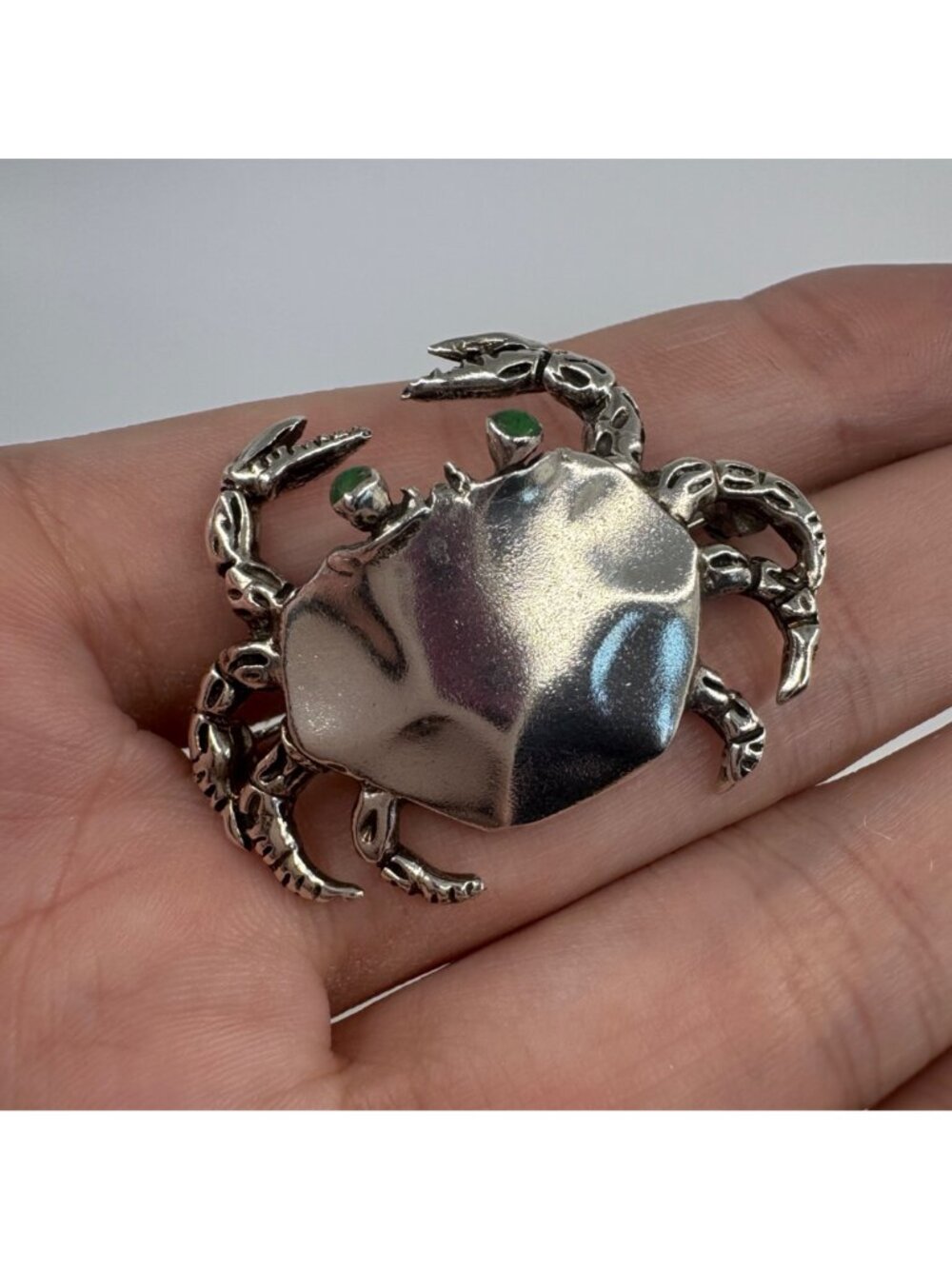 Turquoise Eyes Crab Brooch Sterling Silver 925 Size 1.5" Length - Picture 6 of 10